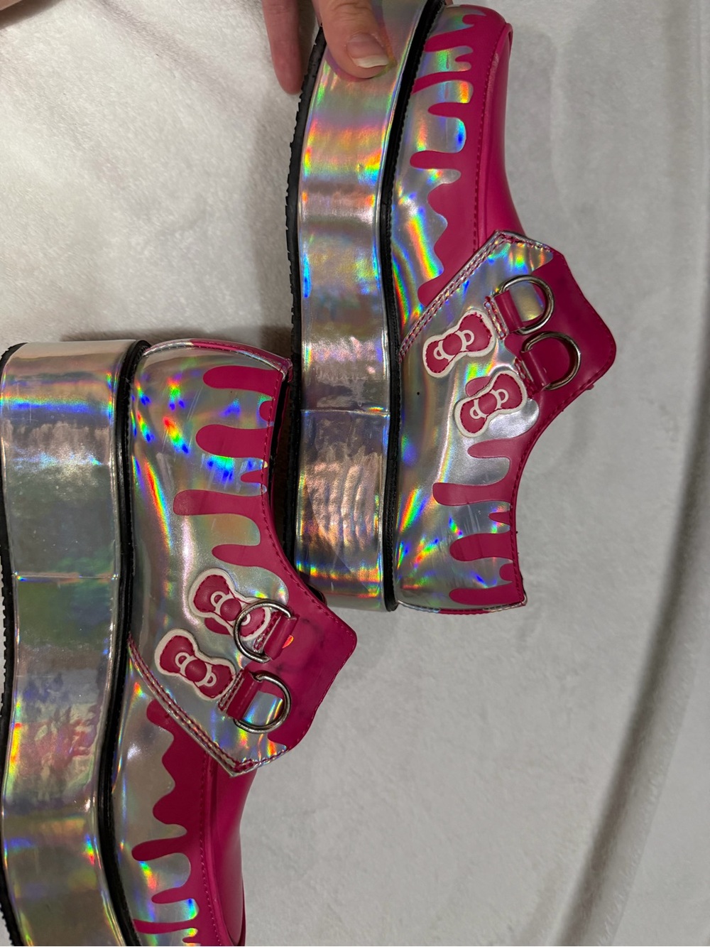 T.U.K Holographic Silver with Hot Pink Platform Shoes - Picture 6 of 6